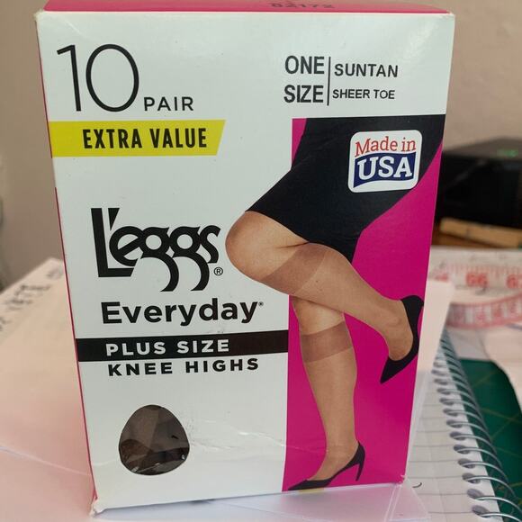 Leggs Everyday Plus Size Knee Highs Sheer Toe Suntan 10 Pr New - Picture 2 of 3